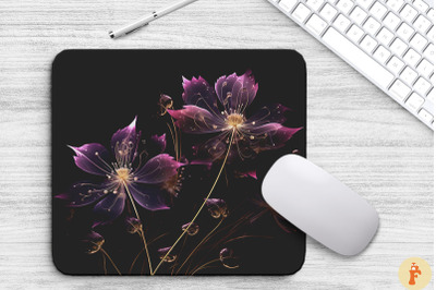 Transparent Purple Flowers Mouse Pad