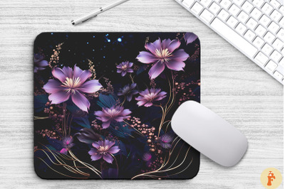 Vintage Elegant Purple Flowers Mouse Pad