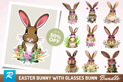 with Glasses Bunny Clipart Bundle