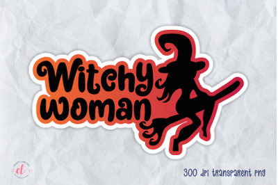 Witchy Woman&2C; Halloween Sticker PNG