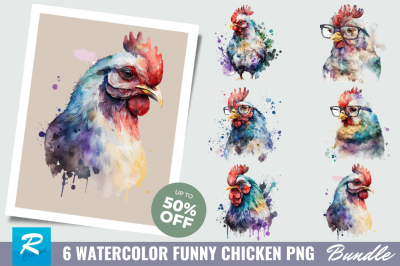 Watercolor Funny Chicken Clipart Bundles