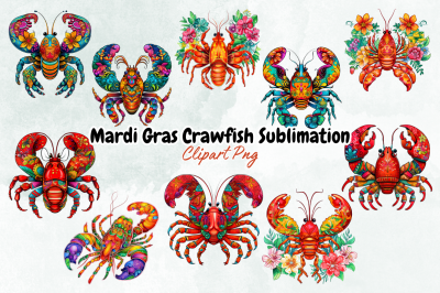 Mardi Gras Crawfish Sublimation Clipart