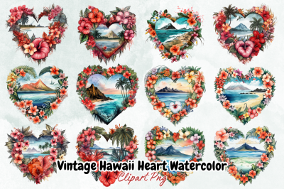 Vintage Hawaii Heart Watercolor