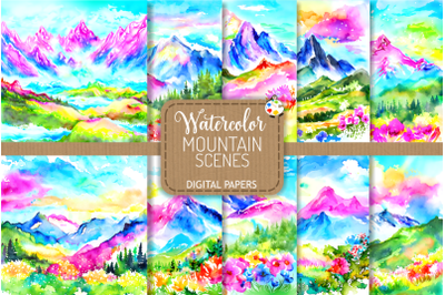 Watercolor Mountain Scenes - Transparent Illustrations