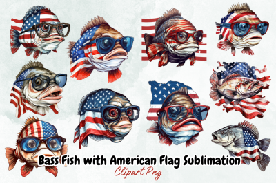 Bass Fish with American Flag Sublimation