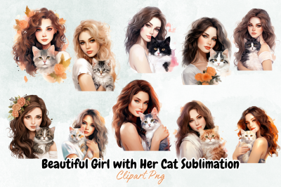 Beautiful Girl with Her Cat Sublimation