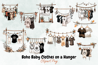 Boho Baby Clothes on a Hanger Clipart