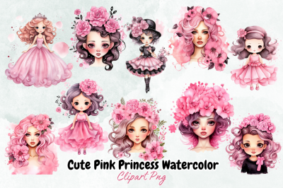 Cute Pink Princess Watercolor Clipart