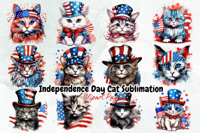 Independence Day Cat Sublimation Clipart