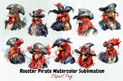 Rooster Pirate Watercolor Sublimation