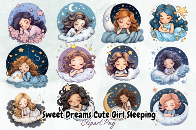 Sweet Dreams Cute Girl Sleeping Clipart