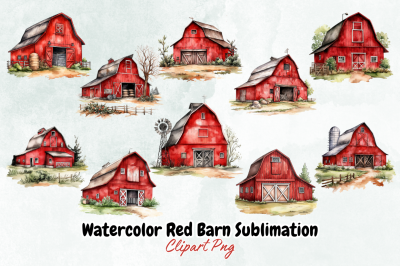 Watercolor Red Barn Sublimation Clipart