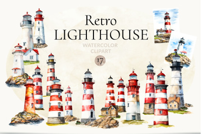 Retro Lighthouse Watercolor Clipart