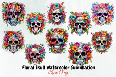 Floral Skull Watercolor Sublimation