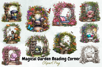 Magical Garden Reading Corner Clipart