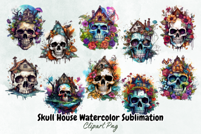 Skull House Watercolor Sublimation