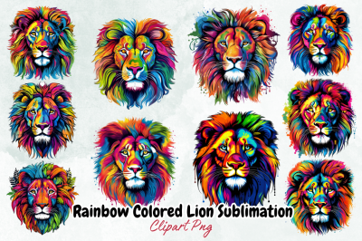 Rainbow Colored Lion Sublimation Clipart