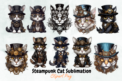 Steampunk Cat Sublimation Clipart