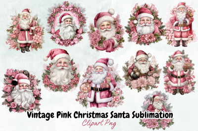 Vintage Pink Christmas Santa Sublimation