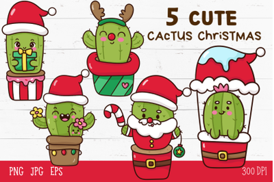 Cactus Christmas cartoon Kawaii clipart happy new year x mas