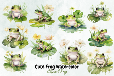 Cute Frog Watercolor Clipart