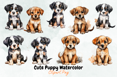 Cute Puppy Watercolor Clipart Bundle