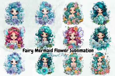 Fairy Mermaid Flower Sublimation Clipart