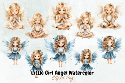 Little Girl Angel Watercolor Clipart