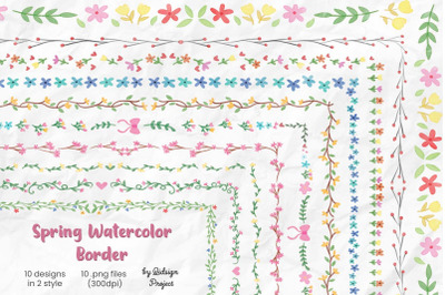 10 Spring Watercolor Border, Decorative Element, Watercolor Brush