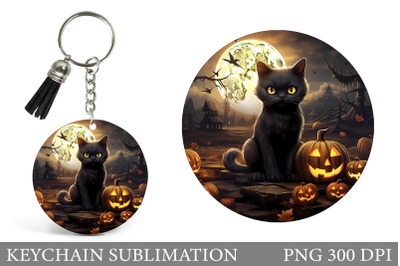 Cat Halloween Keychain. Halloween Round Keychain Design