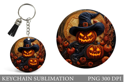 Halloween Round Keychain. Spooky Pumpkins Keychain Design