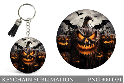 Halloween Scary Pumpkins Round Keychain Sublimation