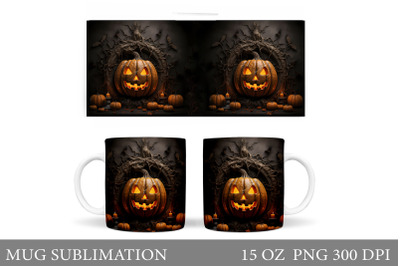 Scary Pumpkin Mug Sublimation. Halloween Mug Wrap Design