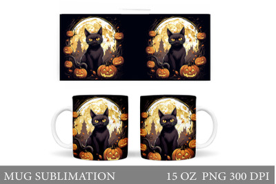 Black Cat Halloween Mug Wrap. Halloween Mug Wrap Design