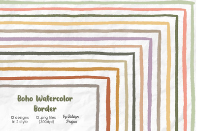 12 Boho Watercolor Border, Decorative Element, Hand Drawn Border