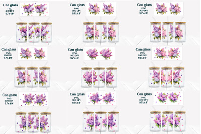 Flower libbey can glass sublimation | Lilac can glass bundle