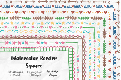 20 Watercolor Border Square, Decorative Element