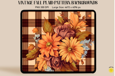 Vintage Fall Flowers On Plaid Background