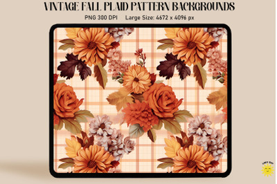 Vintage Fall Flowers On Plaid Background