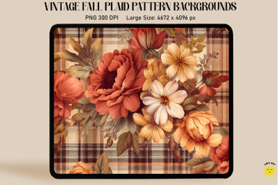 Vintage Fall Flowers On Plaid Background