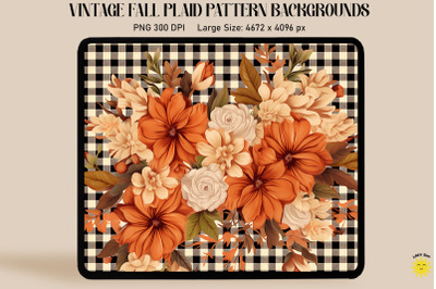 Vintage Fall Flowers On Plaid Background