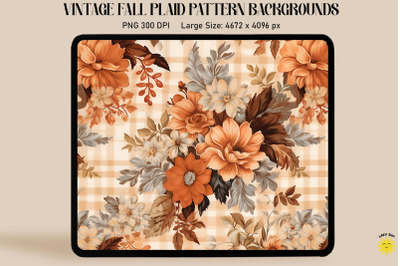 Vintage Fall Flowers On Plaid Background