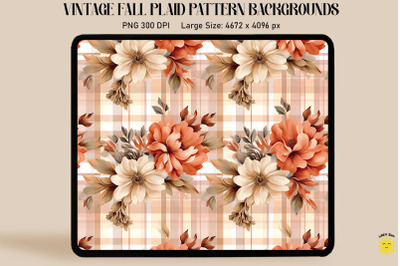 Vintage Fall Flowers On Plaid Background