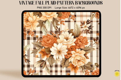 Vintage Fall Flowers On Plaid Background