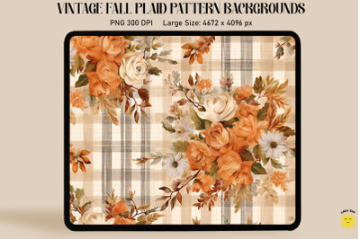 Vintage Fall Flowers On Plaid Background