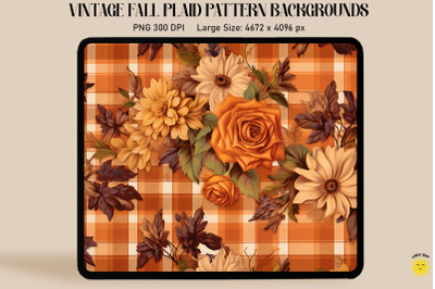 Vintage Fall Flowers On Plaid Background