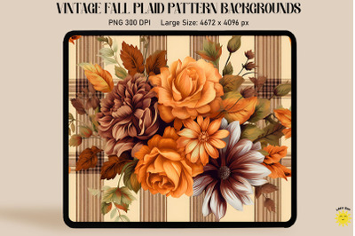 Vintage Fall Flowers On Plaid Background