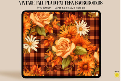 Vintage Fall Flowers On Plaid Background