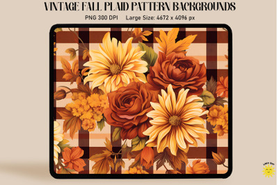 Vintage Fall Flowers On Plaid Background