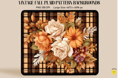 Vintage Fall Flowers On Plaid Background